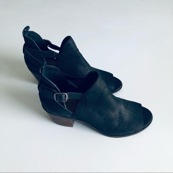 Lucky Brand 'Banu' Women's 6.5 Leather Open Toe Buckle Bootie Black Nubuck - Picture 10 of 10